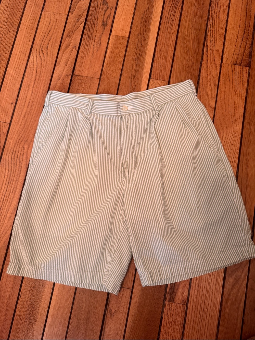 Jos. A. Bank Light Green and White Seersucker Flat Front Shorts